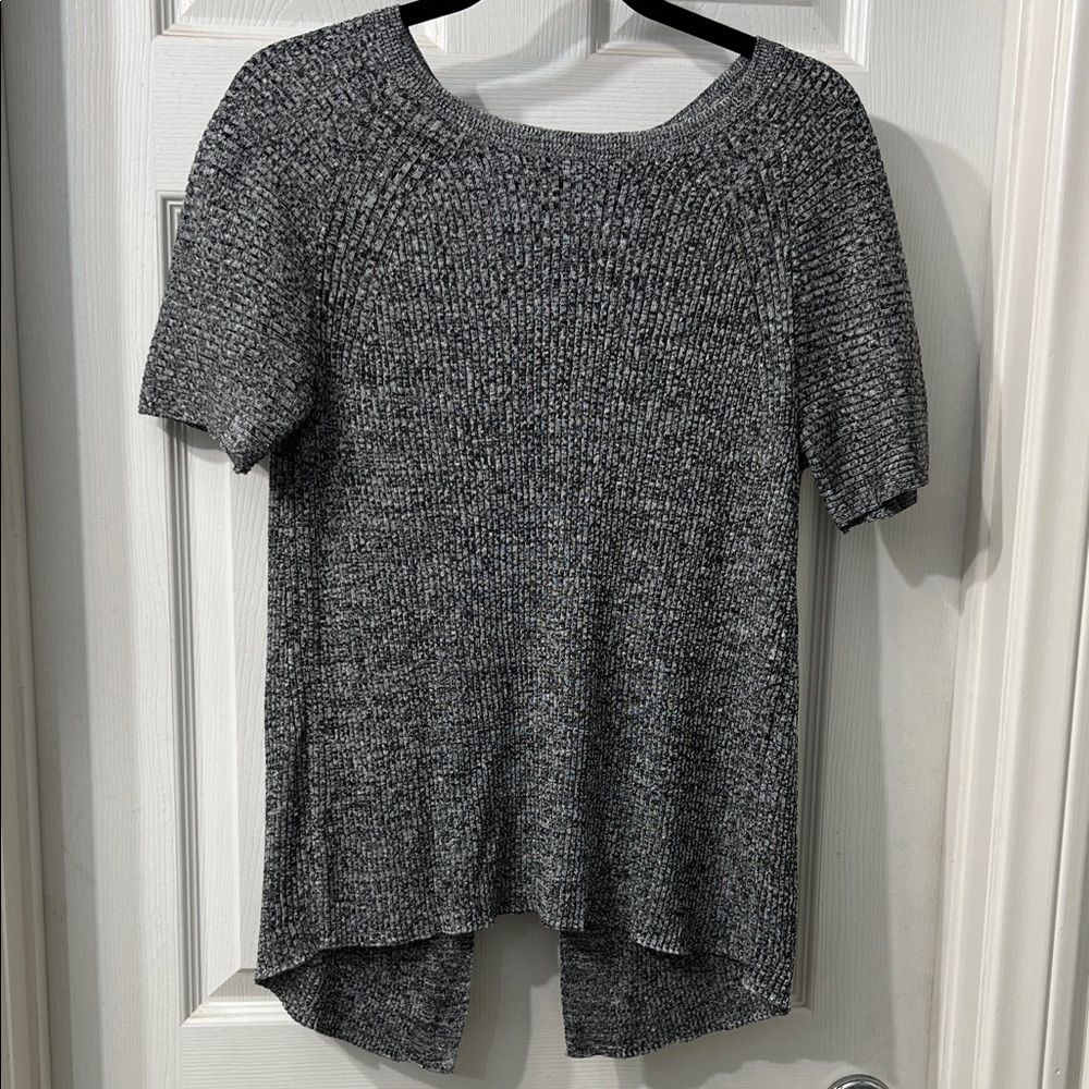 Eileen Fisher Ribbed Knit Top with Back Overlap Detail – Gray